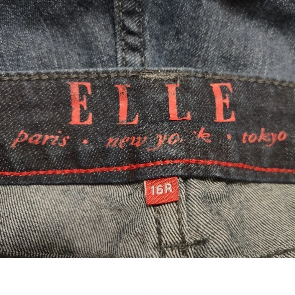 ELLE Jeans Women's 16R Stretch Tapered Leg Blue Denim Pants‎  Whiskering Pockets